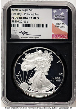 2020-W Proof Silver Eagle FDI Philadelphia NGC PF70 Mercanti Signed