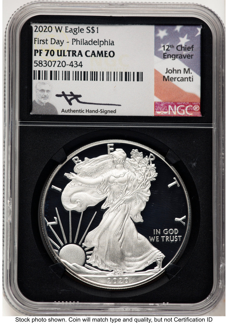 2020-W Proof Silver Eagle FDI Philadelphia NGC PF70 Mercanti Signed