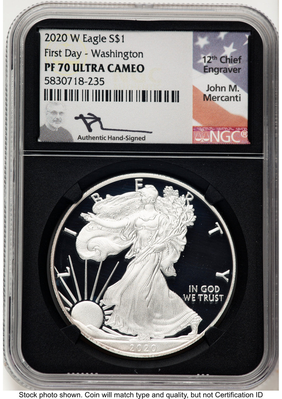 2020-W Proof Silver Eagle 1 oz FDI John Washington NGC PF70 Mercanti