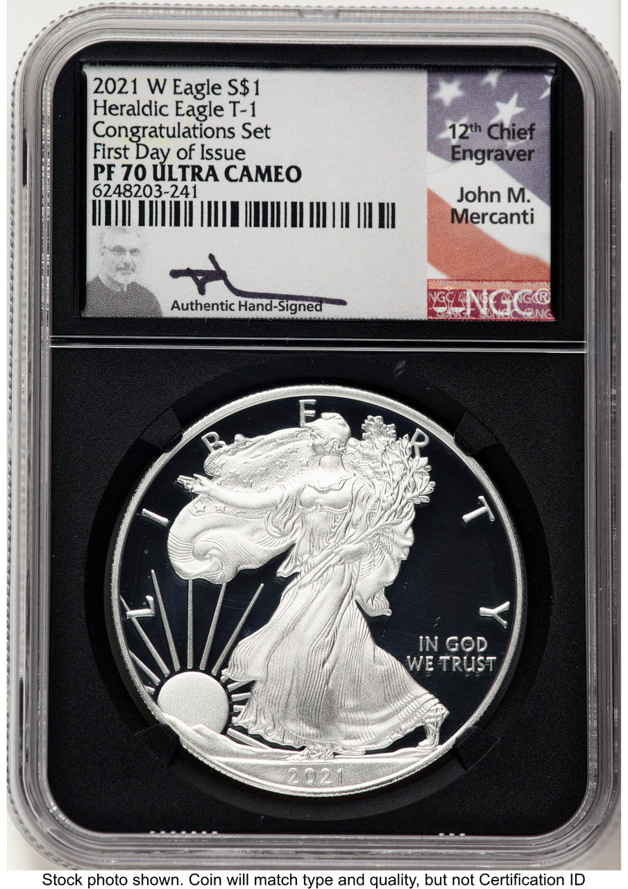 2021-W TY1 Proof Silver Eagle Congratulations Set FDI NGC PF70 Mercanti Signed