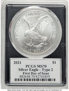 2021 Silver Eagle Type 2 FDI Emily Damstra Blk Frame PCGS MS70