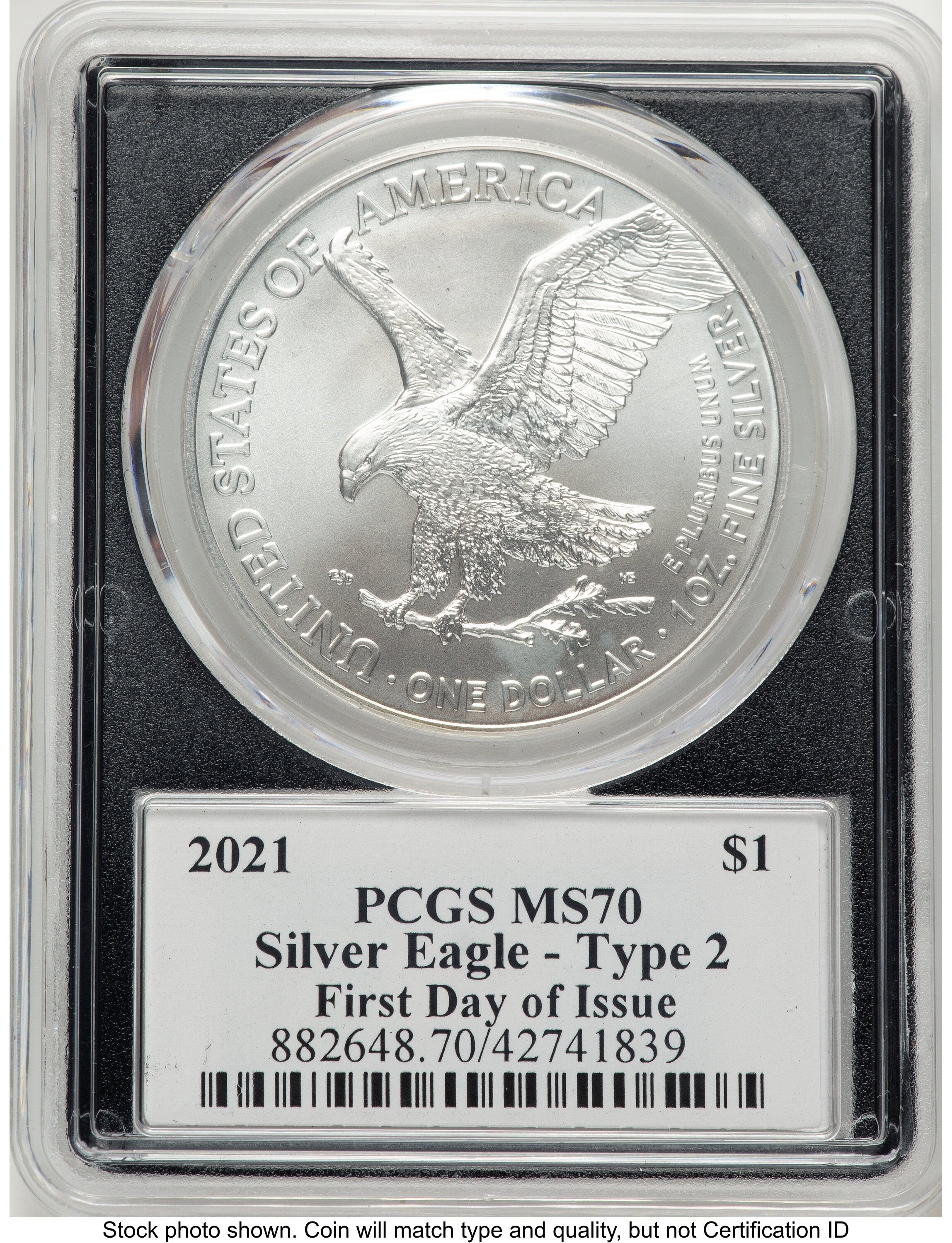 2021 Silver Eagle Type 2 FDI Emily Damstra Blk Frame PCGS MS70