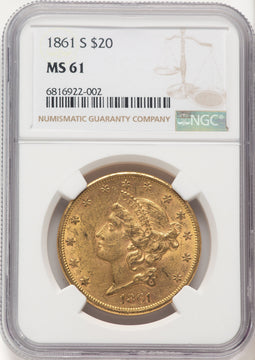 1861-S $20 Liberty Double Eagle NGC MS61