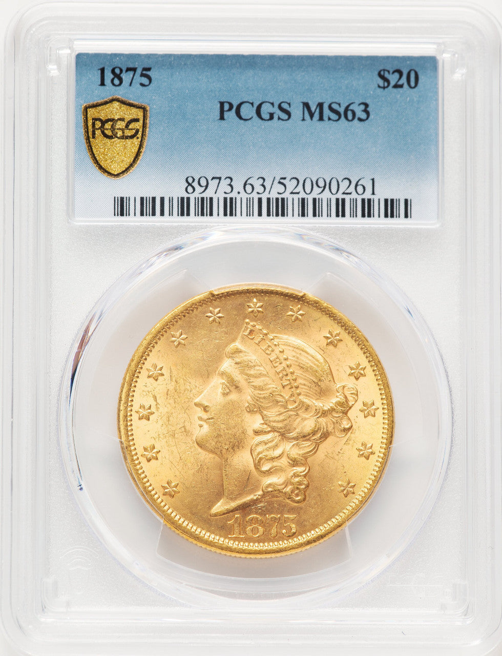 1875 $20 Liberty Double Eagle PCGS MS63