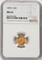 1874 G$1 Gold Dollar NGC MS63