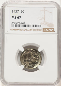 1937 5C Buffalo Nickel NGC MS67