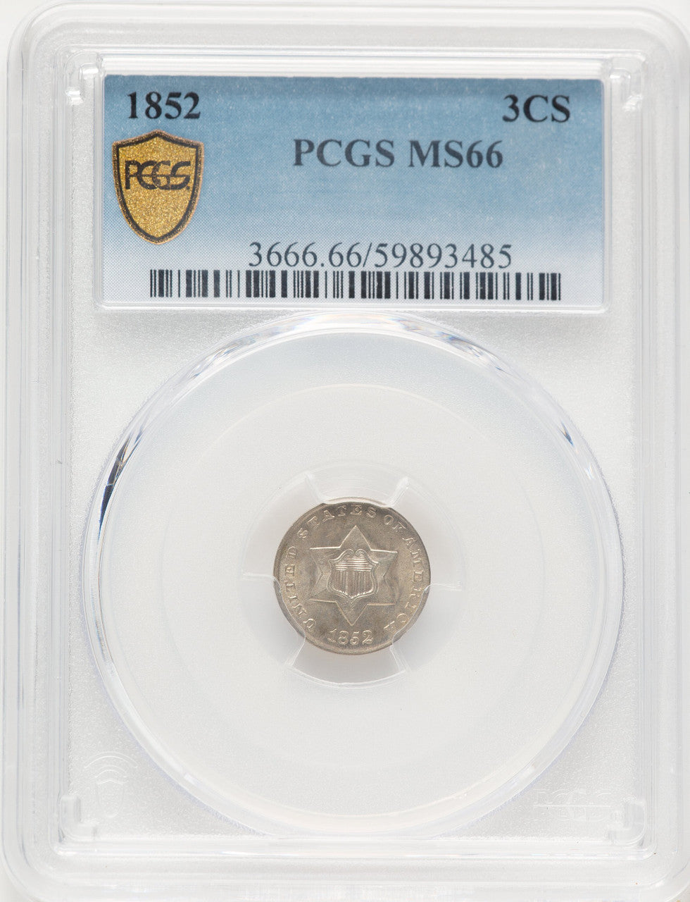 1852 3CS Three Cent Silver PCGS MS66 (782957010)