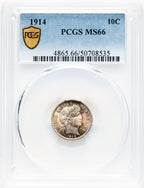 1914 10C Barber Dime PCGS MS66