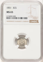 1851 3CS Three Cent Silver NGC MS65