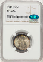 1945-D 25C CAC Washington Quarter NGC MS67+