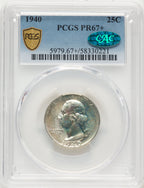 1940 25C CAC Proof Washington Quarter PCGS PR67+