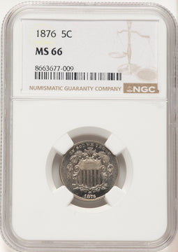 1876 5C Shield Nickel NGC MS66