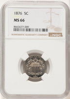 1876 5C Shield Nickel NGC MS66
