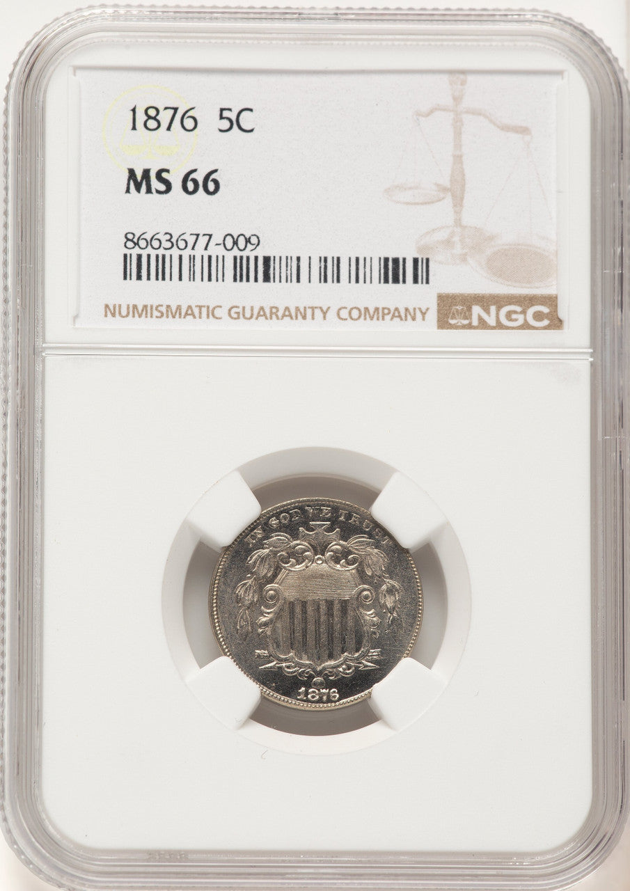 1876 5C Shield Nickel NGC MS66