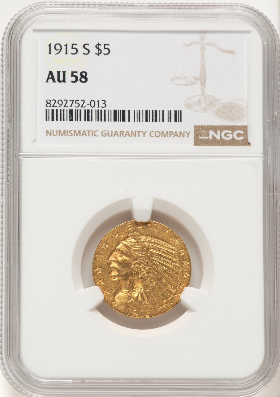 1915-S $5 Indian Half Eagle NGC AU58 (782963003)