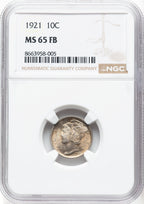 1921 10C FB Mercury Dime NGC MS65