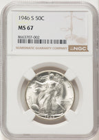 1946-S 50C Walking Liberty Half Dollar NGC MS67 (782965003)