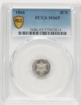 1866 3CS Three Cent Silver PCGS MS65