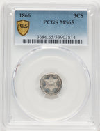 1866 3CS Three Cent Silver PCGS MS65