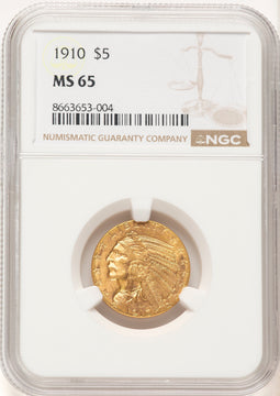 1910 $5 Indian Half Eagle NGC MS65 (782965028)