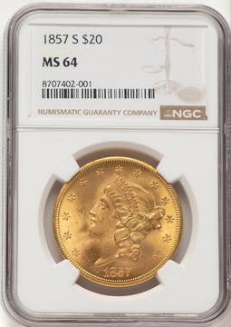 1857-S $20 Liberty Double Eagle NGC MS64
