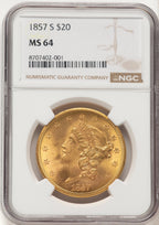 1857-S $20 Liberty Double Eagle NGC MS64