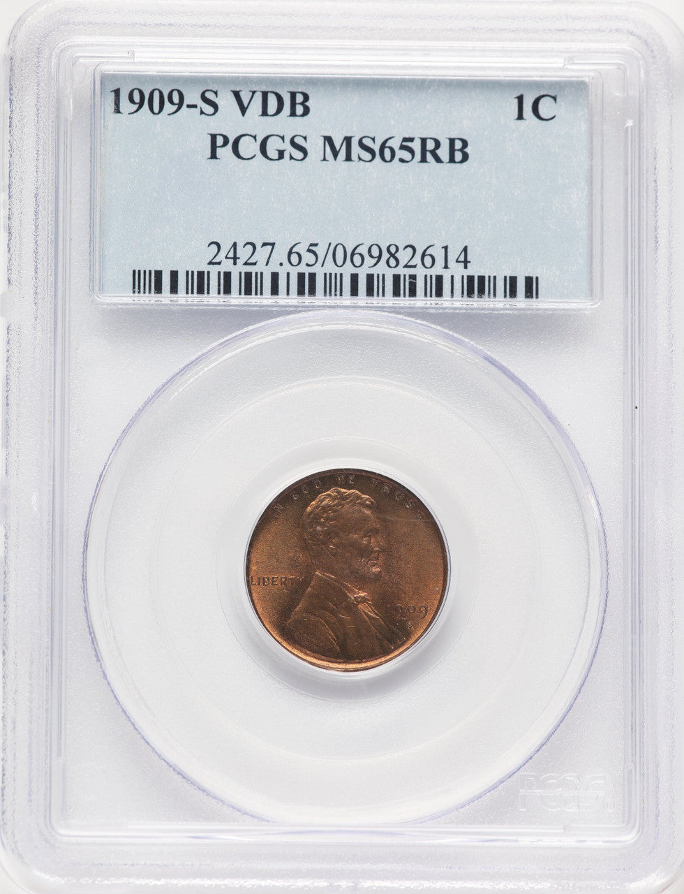 1909-S 1C VDB RB Lincoln Cent PCGS MS65