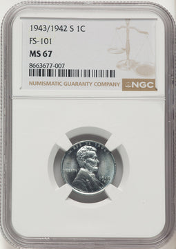 1943/2-S 1C Doubled Die Obverse FS-101 Lincoln Cent NGC MS67