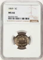 1869 5C Shield Nickel NGC MS66