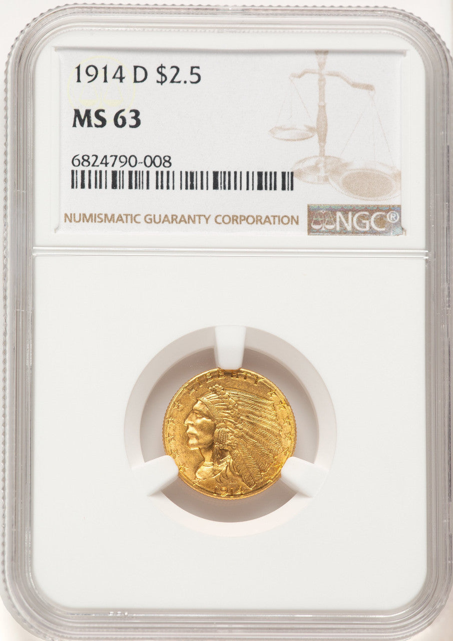 1914-D $2.50 Indian Quarter Eagle NGC MS63 (782991001)