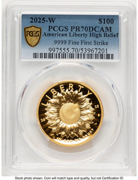 2025-W G$100 American Liberty High Relief FS Blue Gradient PCGS PR70