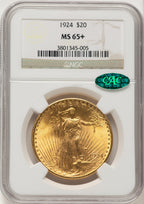 1924 $20 Saint CAC Saint-Gaudens Double Eagle NGC MS65+