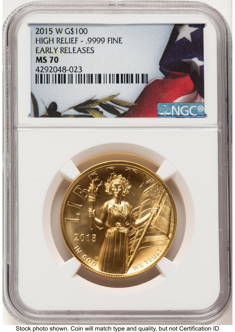 2015-W G$100 American Liberty High Relief ER Bunting Flag NGC MS70 (782998002)