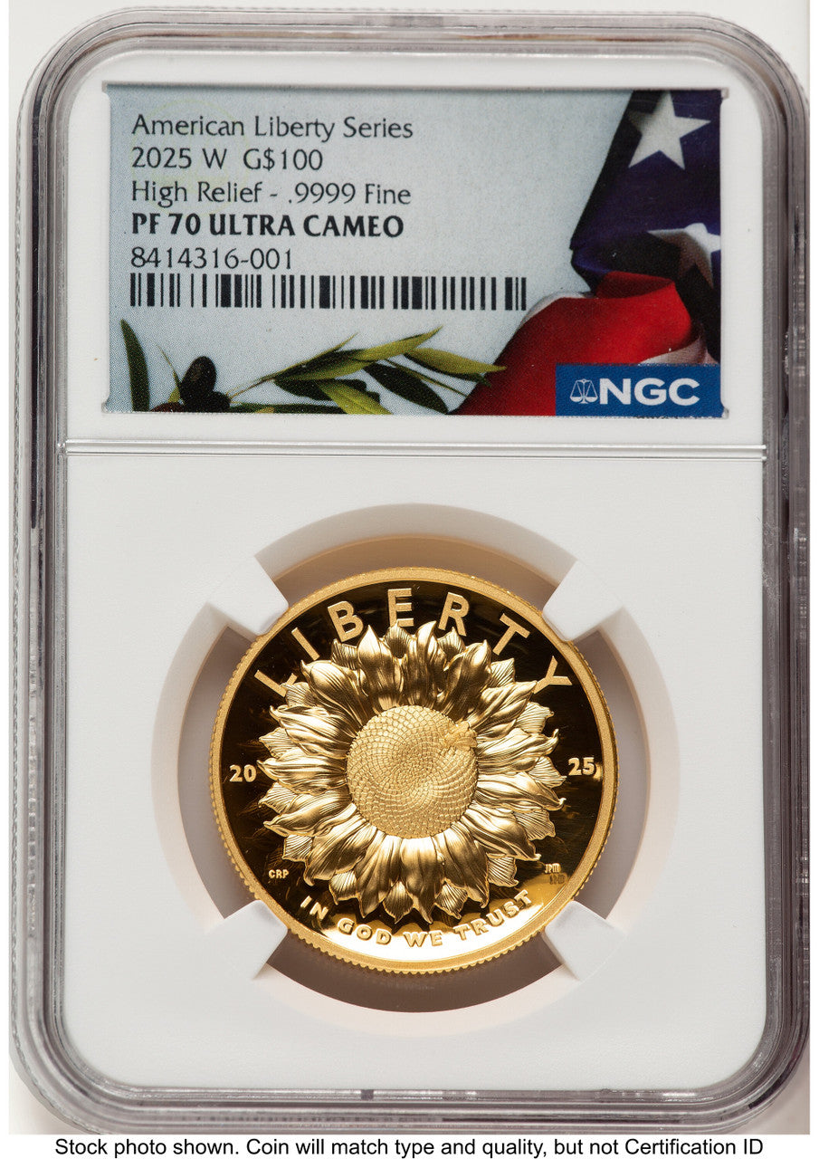 2025-W G$100 American Liberty High Relief Bunting Flag NGC PF70