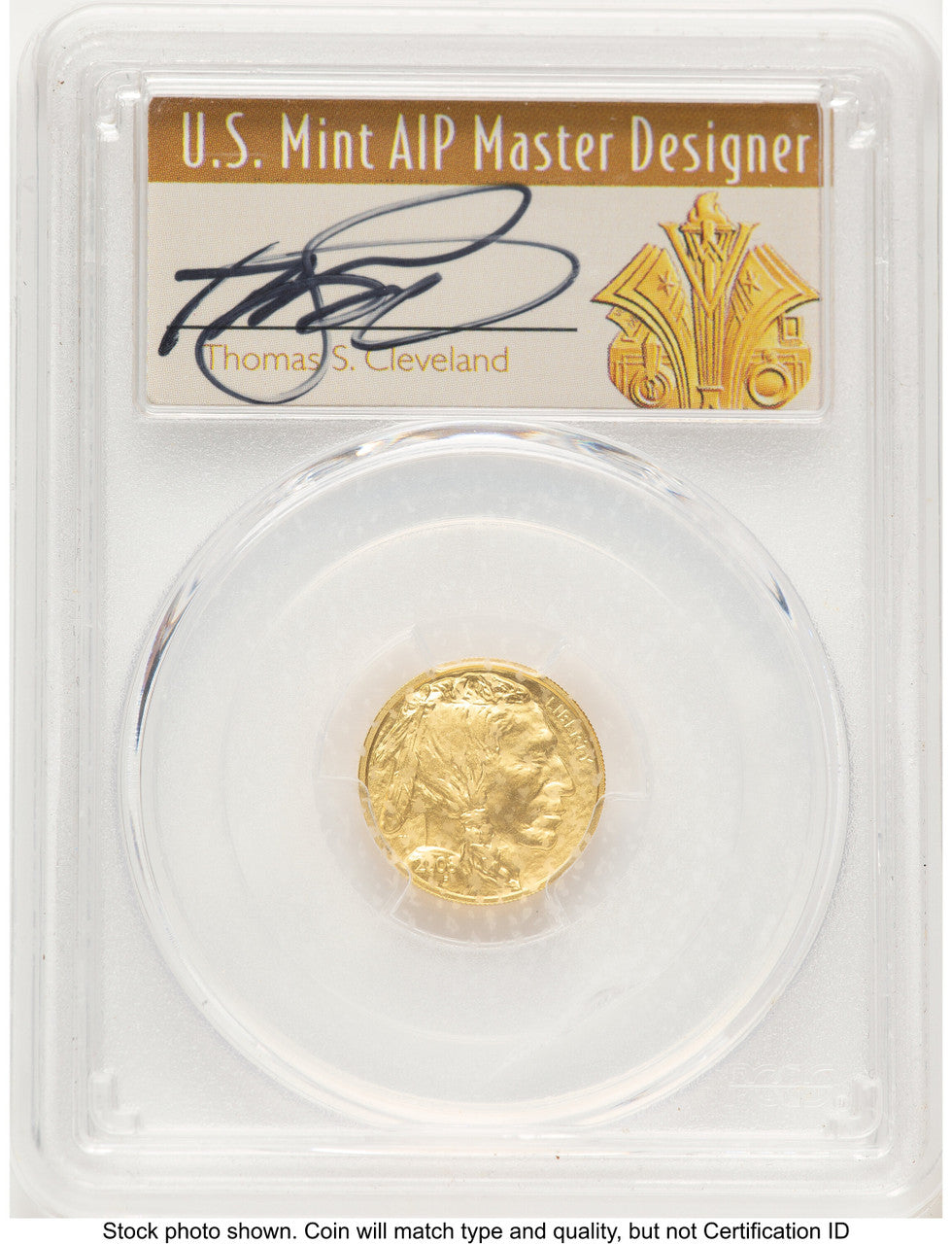 2008-W Burnished Gold Buffalo 1/10 oz Thomas Cleveland Art Deco PCGS MS70