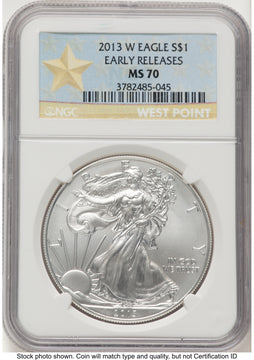 2013-W Burnished Silver Eagle 1 oz ER West Point Star Label NGC MS70