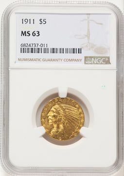 1911 $5 Indian Half Eagle NGC MS63 (783030026)