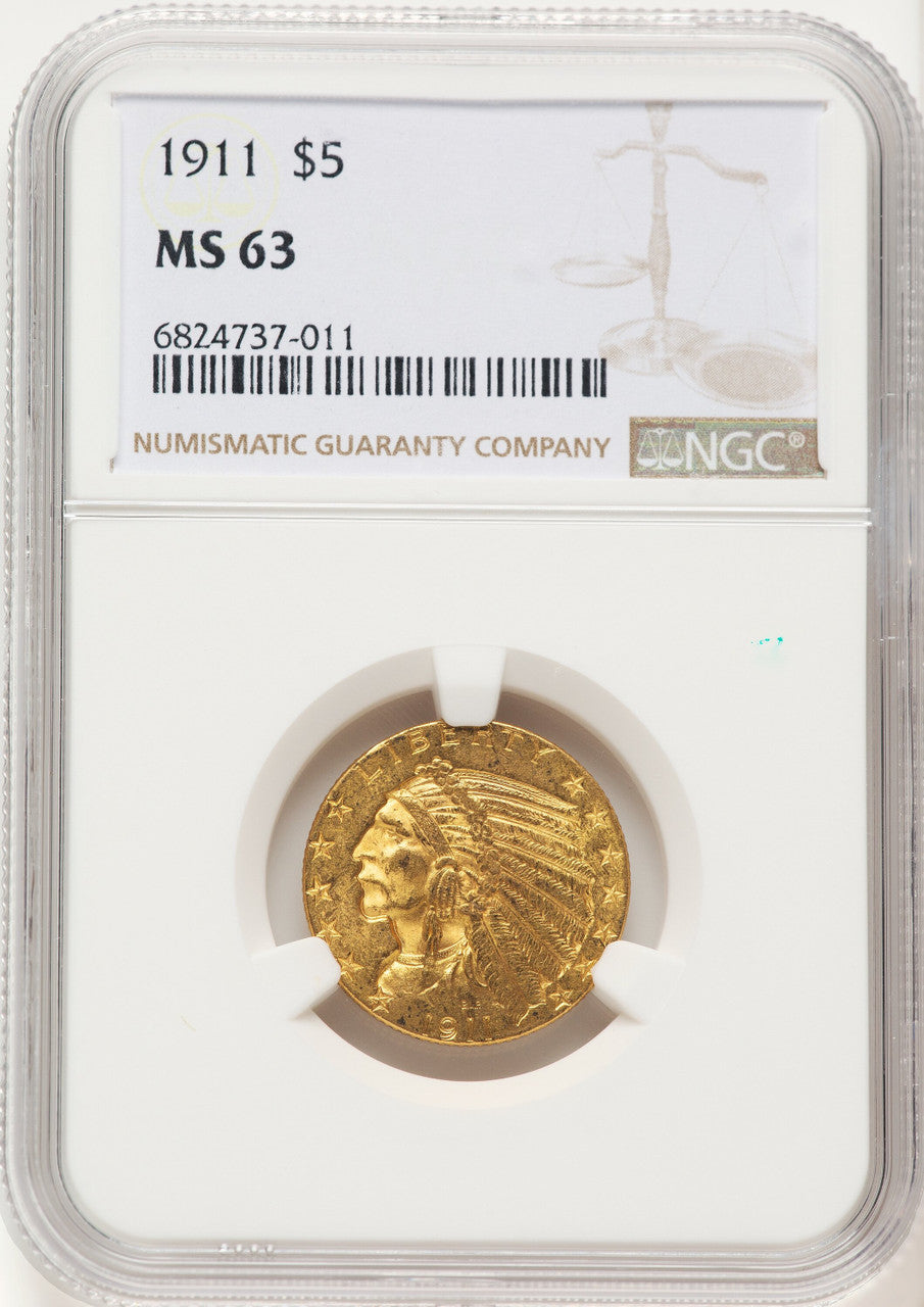 1911 $5 Indian Half Eagle NGC MS63 (783030026)