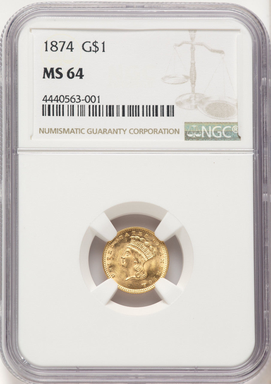 1874 G$1 Gold Dollar NGC MS64 (783054009)