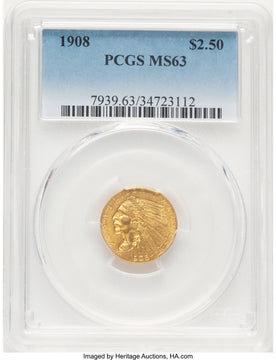 1908 $2.50 Indian Quarter Eagle PCGS MS63