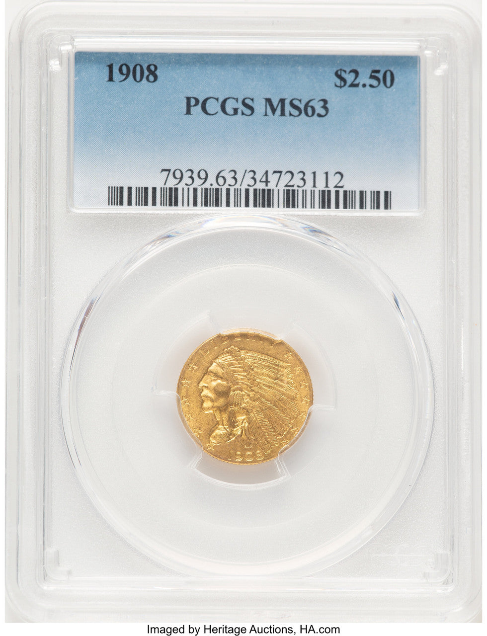 1908 $2.50 Indian Quarter Eagle PCGS MS63
