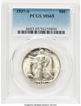 1937-S 50C Walking Liberty Half Dollar PCGS MS65 (783056007)