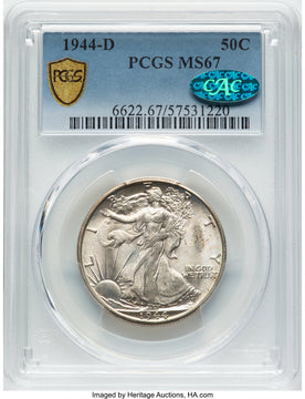 1944-D 50C CAC Walking Liberty Half Dollar PCGS MS67