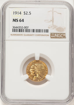 1914 $2.50 Indian Quarter Eagle NGC MS64 (783065001)