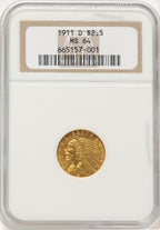 1911-D $2.50 Indian Quarter Eagle NGC MS64 (783065002)
