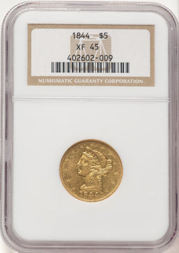 1844 $5 Liberty Half Eagle NGC XF45