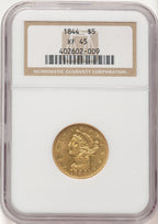 1844 $5 Liberty Half Eagle NGC XF45