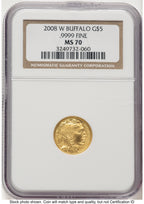 2008-W Burnished Gold Buffalo 1/10 oz Brown Label NGC MS70