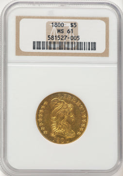 1800 $5 Early Half Eagle NGC MS61