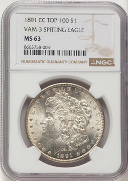 1891-CCVAM-3 Spitting Eagle Morgan Dollar NGC MS63